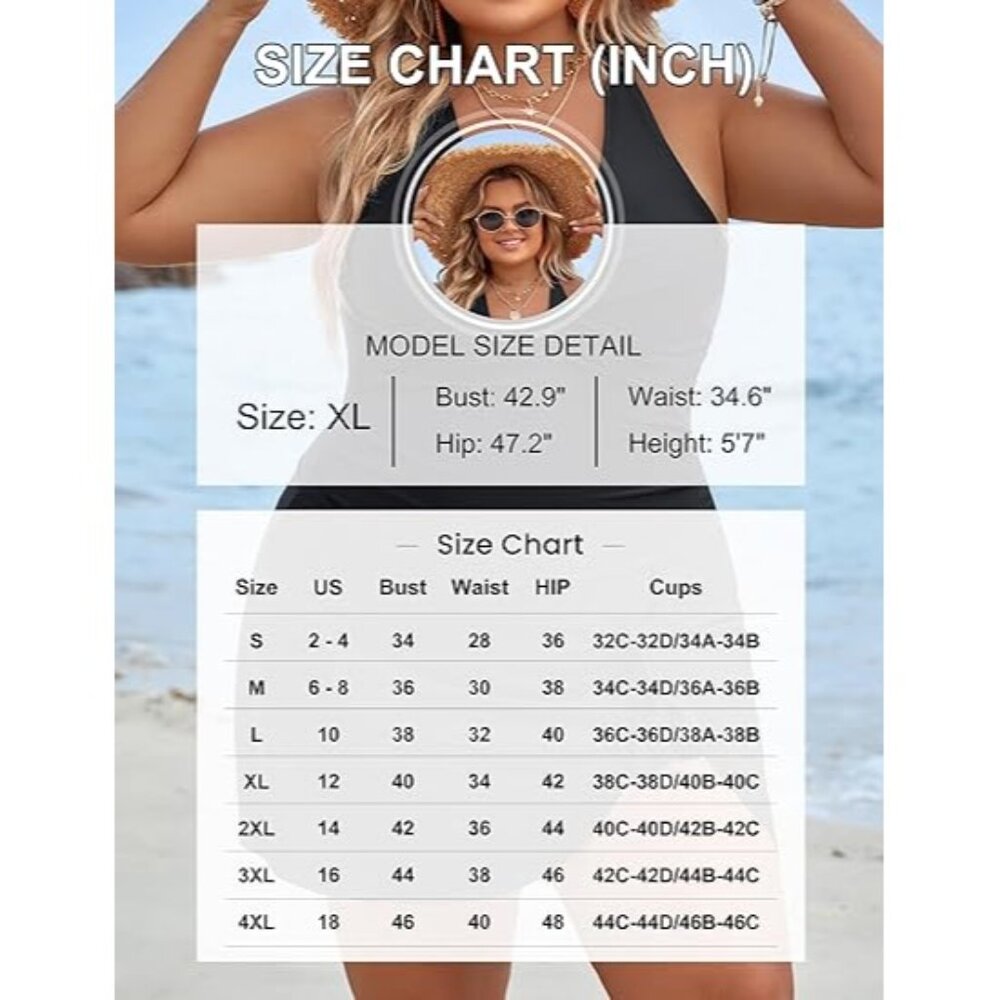 Blooming Jelly Plus Size 4XL One-Piece Swimsuit Ruched Blue Adjustable Back - Picture 4 of 7
